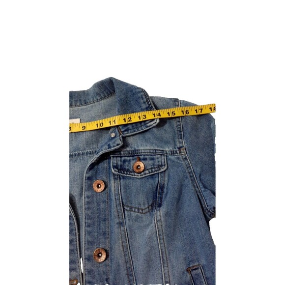 Cisono Denim Jacket Women's Medium   Blue Solid Long Sleeves distressed #1 - Picture 5 of 8